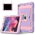 thumbnail image 1 of ELEHOLD 3-Layer Rugged Case For Apple iPad 9th/8th/7th Generation Heavy Duty Shockproof Cover, [Drop Protection], [Logo Visible], With Kickstand & Pencil Holder & Shoulder Strap, Purple+Rosegold, 1 of 11