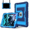 thumbnail image 1 of ELEHOLD 3-Layer Rugged Case For Apple iPad Mini 7th 6th Generation Heavy Duty Shockproof Cover, [Drop Protection], [Logo Visible], With Kickstand & Pencil Holder & Shoulder Strap, Navyblue+Skyblue, 1 of 11
