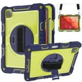 thumbnail image 1 of ELEHOLD 3-Layer Shockproof Case For iPad 8th/7th Generation, Rugged Cover with 360° Rotating Kickstand, Wrist Strap, Detachable Shoulder Strap, Pencil Holder, Navy Blue+Green, 1 of 7