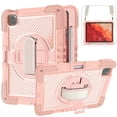 thumbnail image 1 of ELEHOLD 3-Layer Shockproof Case For iPad Pro 11 2022/2021/2020/2018, Rugged Cover with 360° Rotating Kickstand, Wrist Strap, Detachable Shoulder Strap, Pencil Holder, Rose Gold, 1 of 7