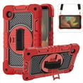 thumbnail image 1 of ELEHOLD 3-Layer Shockproof Case For Samsung Galaxy Tab S8, Rugged Cover with 360° Rotating Kickstand, Wrist Strap, Detachable Shoulder Strap, Red+Black, 1 of 7