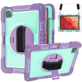 thumbnail image 1 of ELEHOLD 3-Layer Shockproof Case For iPad 8th/7th Generation, Rugged Cover with 360° Rotating Kickstand, Wrist Strap, Detachable Shoulder Strap, Pencil Holder, Purple+Mint, 1 of 7
