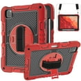 thumbnail image 1 of ELEHOLD 3-Layer Shockproof Case For iPad Pro 11 2022/2021/2020/2018, Rugged Cover with 360° Rotating Kickstand, Wrist Strap, Detachable Shoulder Strap, Pencil Holder, Red+Black, 1 of 7