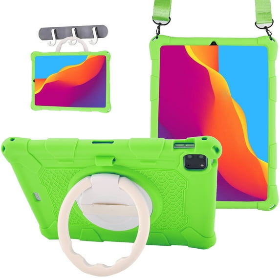 ELEHOLD 3 Layers Case For iPad Pro 11 2022/2021/2020/2018 Portable Handle Grip Design Shockproof Cover with Rotatable Kickstand & Pencil Holder & Shoulder Strap, Green