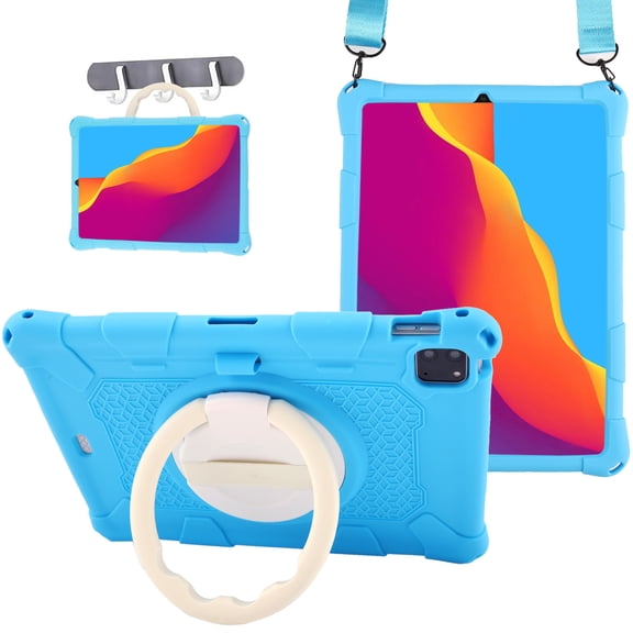 ELEHOLD 3 Layers Case For iPad Pro 11 2022/2021/2020/2018 Portable Handle Grip Design Shockproof Cover with Rotatable Kickstand & Pencil Holder & Shoulder Strap, Skyblue