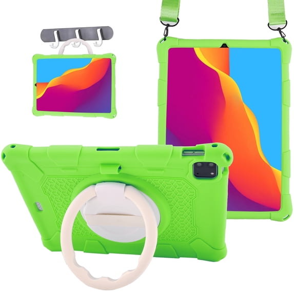 ELEHOLD 3 Layers Case For iPad mini 1/2/3/4/5 Portable Handle Grip Design Shockproof Cover with Rotatable Kickstand & Pencil Holder & Shoulder Strap, Green
