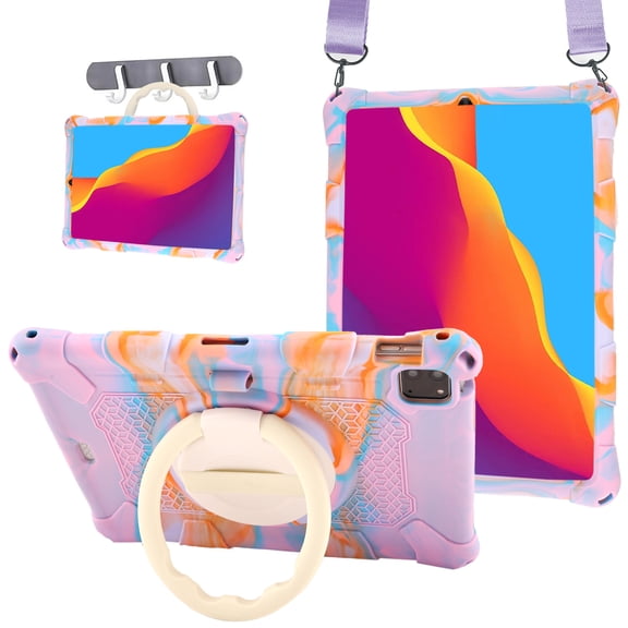 ELEHOLD 3 Layers Case For iPad mini 1/2/3/4/5 Portable Handle Grip Design Shockproof Cover with Rotatable Kickstand & Pencil Holder & Shoulder Strap, Purple