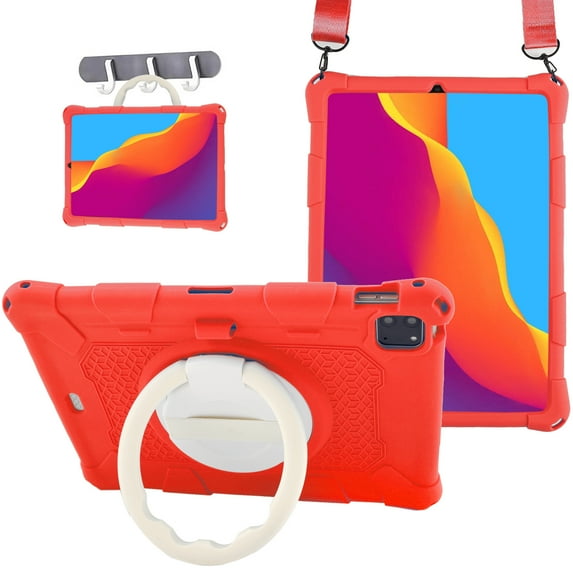ELEHOLD 3 Layers Case For iPad mini 1/2/3/4/5 Portable Handle Grip Design Shockproof Cover with Rotatable Kickstand & Pencil Holder & Shoulder Strap, Red