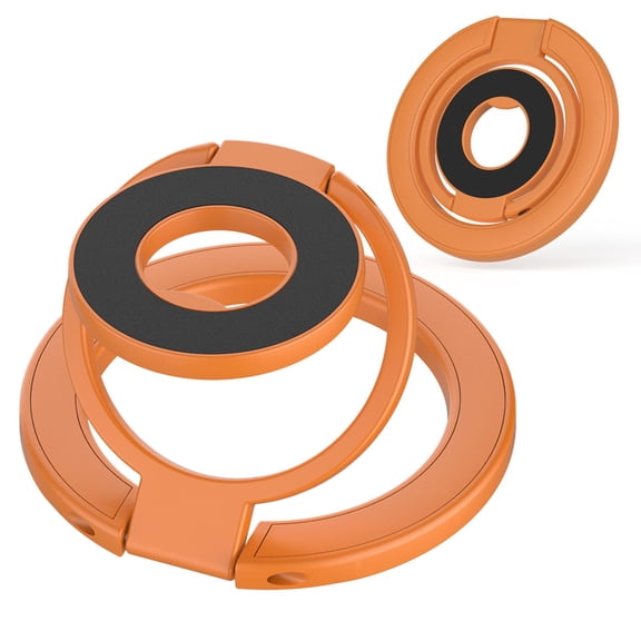 ELEHOLD 3-in-1 Dual-Sided Mag-Safe Magnetic Ring Stand , Ultra Slim Triple Fold Kickstand Holder, Strong Magnet Grip Adjustable Angle Phone Ring for iPhone Samsung Google, Orange