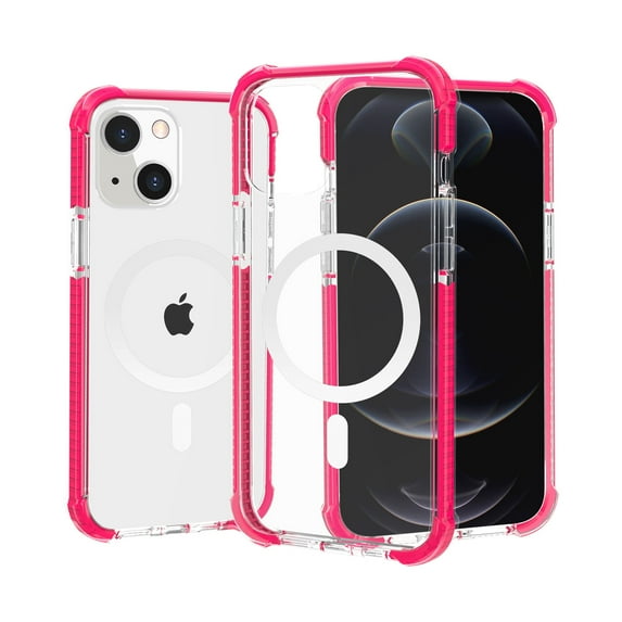ELEHOLD Acrylic Clear Wireless Charging Case for iPhone 13 6.1 inch.Support Magsafe Feature Anti-Scratch Shockproof Clear Four Corner Cushion Anti-Dropping Full Body Protection Case, Pink