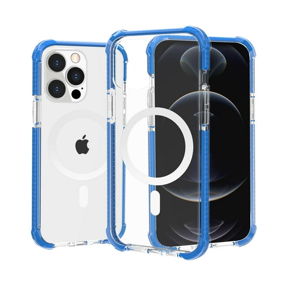 ELEHOLD Acrylic Clear Wireless Charging Case for iPhone 13 Pro 6.1 inch.Support Magsafe Feature Anti-Scratch Shockproof Clear Four Corner Cushion Anti-Dropping Full Body Protection Case, Blue