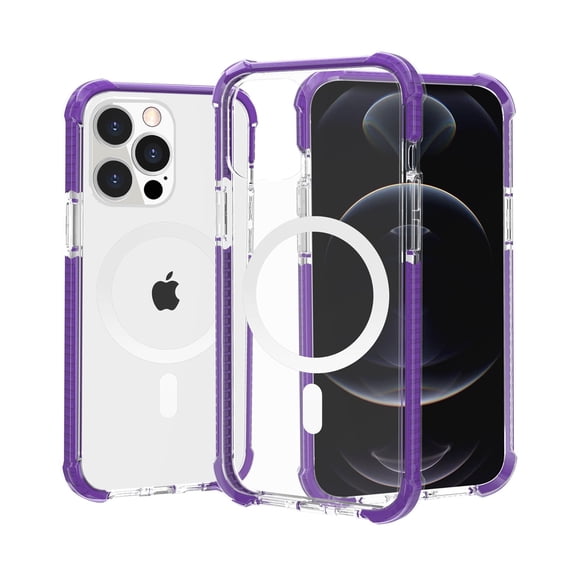ELEHOLD Acrylic Clear Wireless Charging Case for iPhone 13 Pro Max 6.7 inch.Support Magsafe Feature Anti-Scratch Shockproof Clear Four Corner Cushion Anti-Dropping Full Body Protection Case, Purple