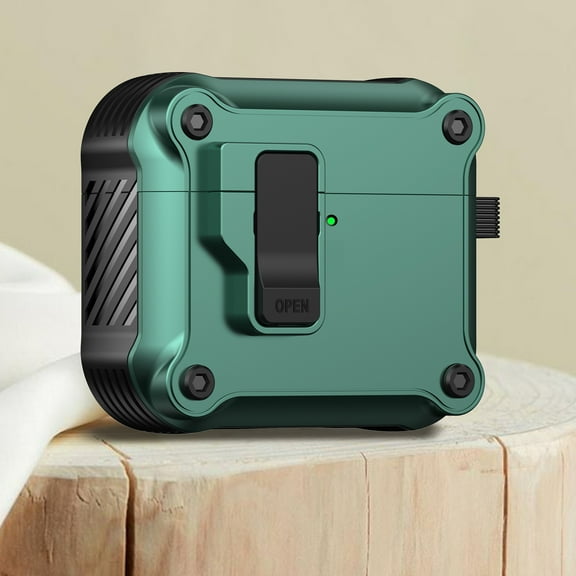 ELEHOLD for Airpods Pro (2019) Case, Automatic Secure Lock Clip Full-Body Hard Shell Shockproof Protective Case with Keychain for Men Women for Airpods Pro (2019),Green