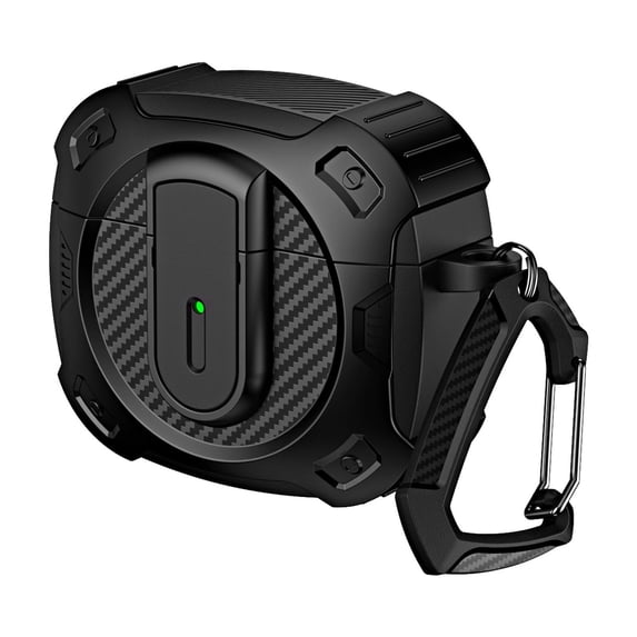 ELEHOLD for AirPods 3rd Gen (2021) Case with Buckle,Cool Military Grade Rugged All-round Protection Security Lock Support Wireless Charging Shockproof Protective Case for Men Women,Black