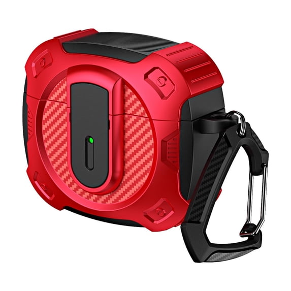 ELEHOLD for AirPods 3rd Gen (2021) Case with Buckle,Cool Military Grade Rugged All-round Protection Security Lock Support Wireless Charging Shockproof Protective Case for Men Women,Red
