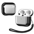 thumbnail image 1 of ELEHOLD For AirPods 3rd Gen (2021) Case, Premium PU Leather Slim Fit Supports Wireless Charging Front LED Visible Shockproof Protective Case Cover with Lanyard,Silver, 1 of 9