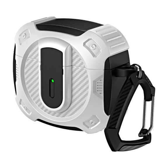 ELEHOLD for AirPods 4th Gen 2024 Case with Buckle,Cool Military Grade Rugged All-round Protection Security Lock Support Wireless Charging Shockproof Protective Case for Men Women,White