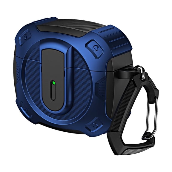 ELEHOLD for AirPods 4th Gen 2024 Case with Buckle,Cool Military Grade Rugged All-round Protection Security Lock Support Wireless Charging Shockproof Protective Case for Men Women,Blue