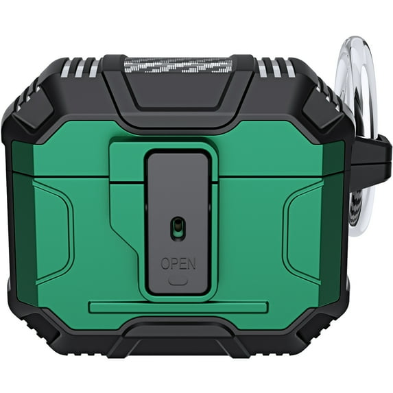 ELEHOLD AirPods Case for AirPods 3rd Gen 2021, Secure Lock Clip Full-Body Hard Shell Rugged Anti-Drop Shockproof Protective Case with Carabiner for Apple AirPods 3rd Gen 2021,Darkgreen