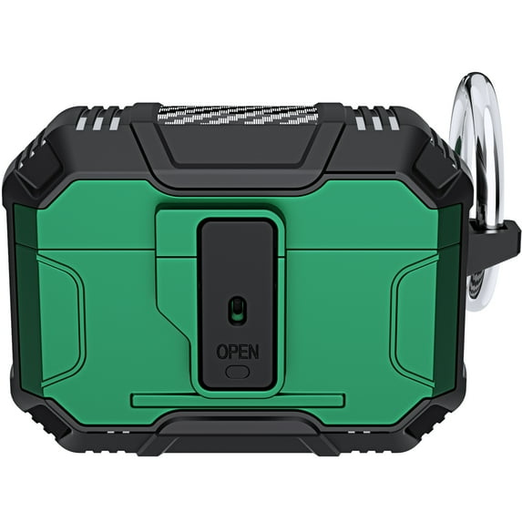 ELEHOLD AirPods Case for Airpods Pro, Secure Lock Clip Full-Body Hard Shell Rugged Anti-Drop Shockproof Protective Case with Carabiner for Apple Airpods Pro,Darkgreen