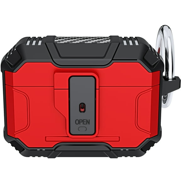 ELEHOLD AirPods Case for Airpods Pro, Secure Lock Clip Full-Body Hard Shell Rugged Anti-Drop Shockproof Protective Case with Carabiner for Apple Airpods Pro,Red