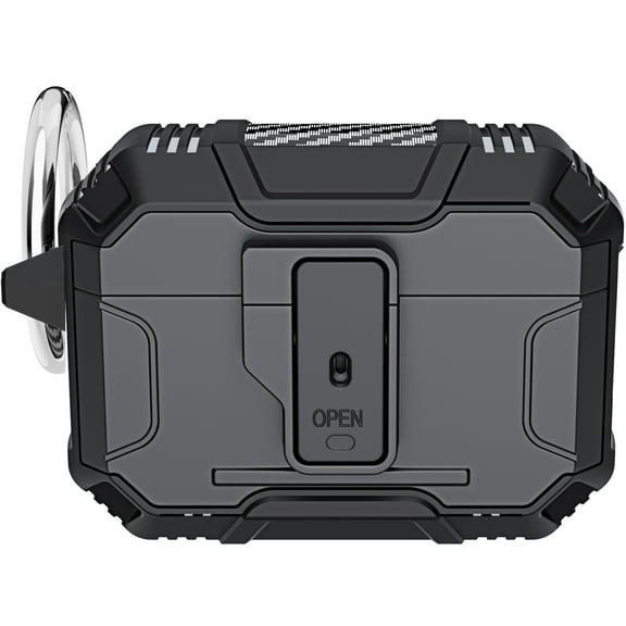 ELEHOLD AirPods Case Compatible with AirPods 4, Secure Lock Clip Hard Shell Full-Body Rugged Shockproof Protection Case with Carabiner for Airpods 4,Black