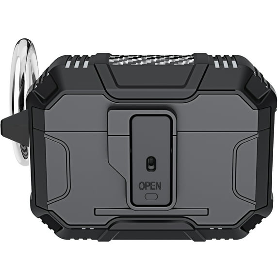 ELEHOLD AirPods Case Compatible with AirPods 4, Secure Lock Clip Hard Shell Full-Body Rugged Shockproof Protection Case with Carabiner for Airpods 4,Black