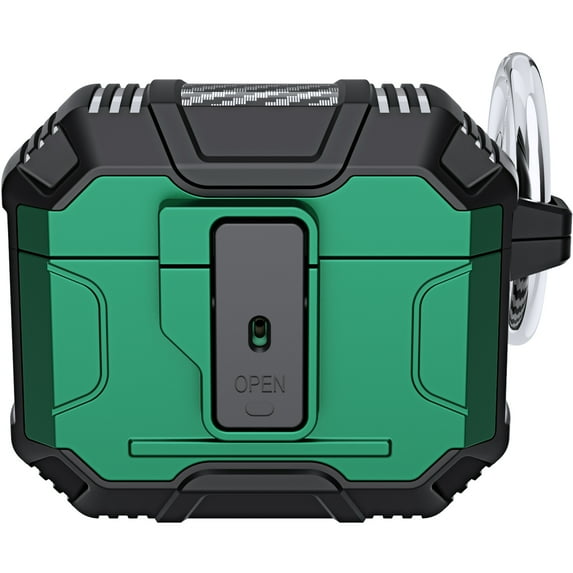 ELEHOLD AirPods Case Compatible with AirPods 4, Secure Lock Clip Hard Shell Full-Body Rugged Shockproof Protection Case with Carabiner for Airpods 4,Darkgreen