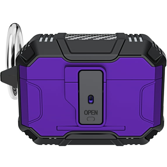 ELEHOLD AirPods Case Compatible with AirPods 4, Secure Lock Clip Hard Shell Full-Body Rugged Shockproof Protection Case with Carabiner for Airpods 4,Purple