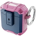 thumbnail image 1 of ELEHOLD for Airpods 1 & 2 Rugged Case, Secure Lock Clip Auto Pop-Out Lid Keychain Armor Shockproof Bumper Military Grade Full-Body Hard Protective Cases for Men Women,Darkblue+Pink, 1 of 7