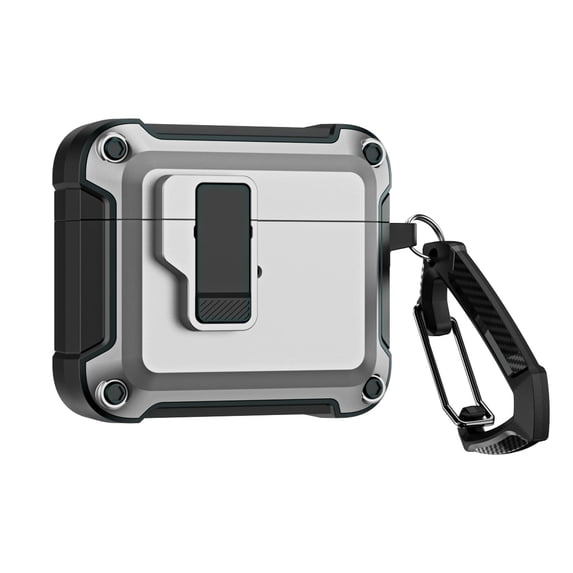 ELEHOLD For Airpods 2nd Gen / 1st Gen Armor Case Heavy Duty Shockproof Cover, Full Body Protection, with Button Lock & Carabiner, Compatible with Wireless Charging - Gray