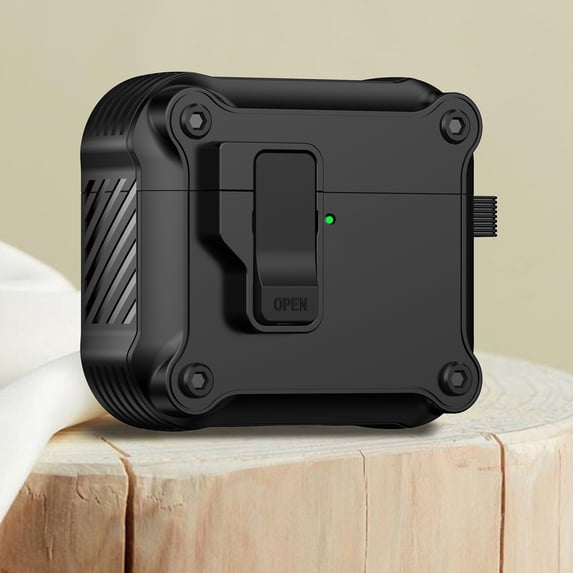 ELEHOLD for Airpods 2nd Gen / 1st Gen Case, Automatic Secure Lock Clip Full-Body Hard Shell Shockproof Protective Case with Keychain for Men Women for Airpods 2nd Gen / 1st Gen,Black
