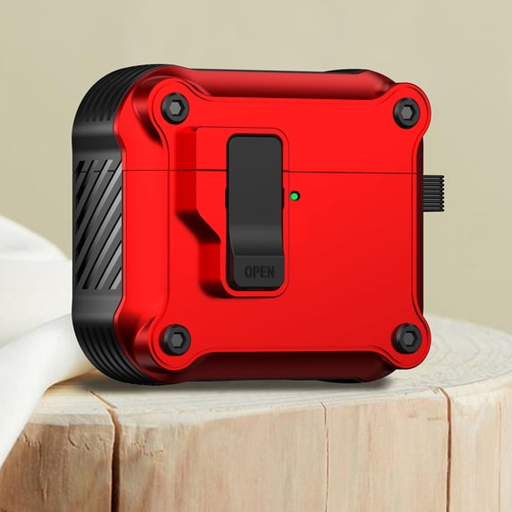 ELEHOLD for Airpods 2nd Gen / 1st Gen Case, Automatic Secure Lock Clip Full-Body Hard Shell Shockproof Protective Case with Keychain for Men Women for Airpods 2nd Gen / 1st Gen,Red