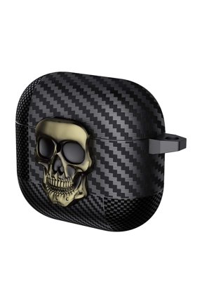 for AirPods 3rd Gen (2021) Case,Compatible with Mag Safe Carbon Fiber Texture Cool Skeleton Magnetic Hard Shell Protective Case Cover with Keychain,Copper