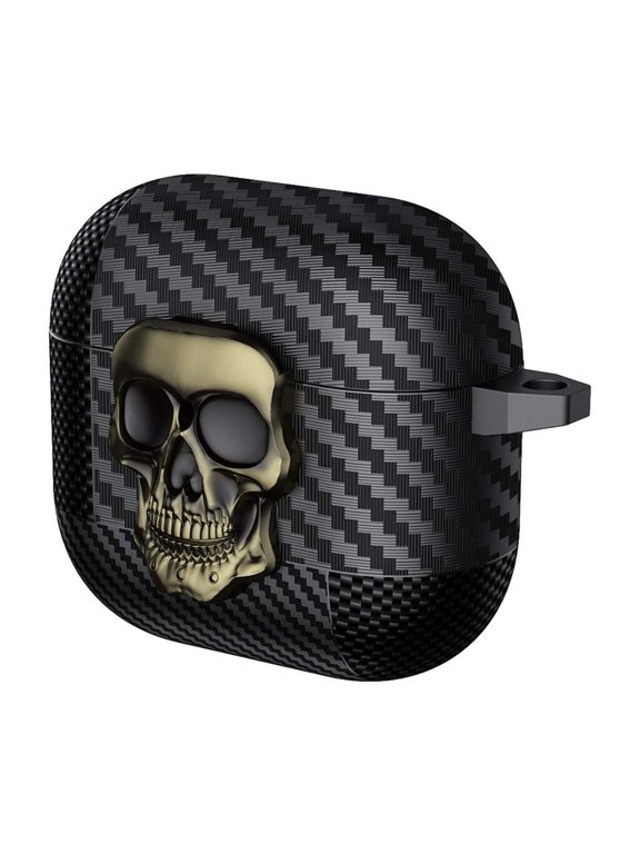 for AirPods 3rd Gen (2021) Case,Compatible with Mag Safe Carbon Fiber Texture Cool Skeleton Magnetic Hard Shell Protective Case Cover with Keychain,Copper
