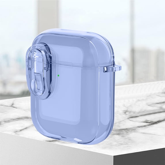 ELEHOLD For Airpods 2nd Gen / 1st Gen Case Full Body Protection Shockproof Rugged Cover with Keychain + Secure Lock, Support Wireless Charging, Transparent Blue