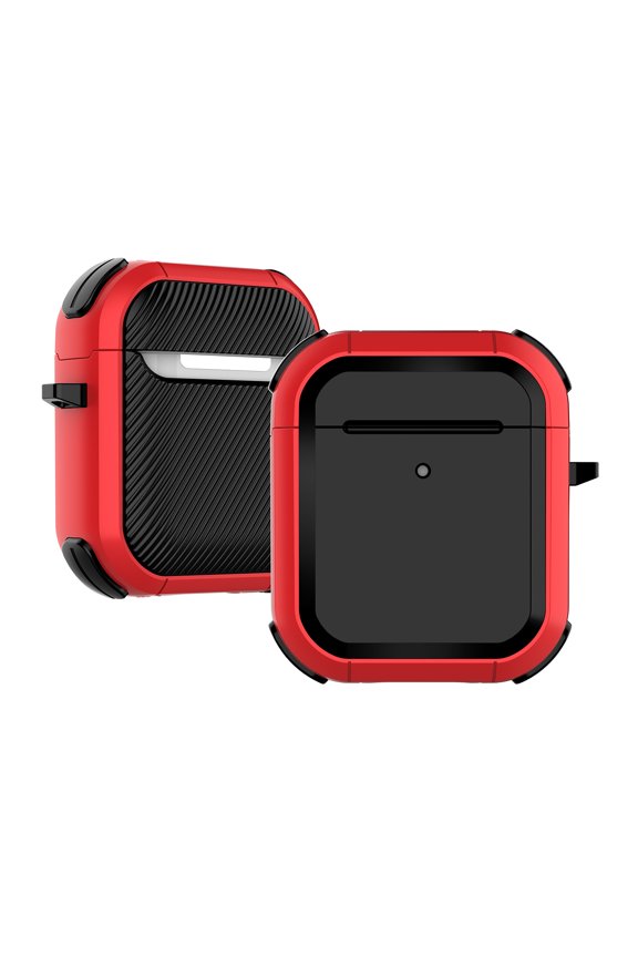 for Airpods 2nd Gen / 1st Gen Case, Slim Fit Protective Hard Cover Supports Wireless Charging Front LED Visible Full Body Shockproof Hard Case with Keychain,Red