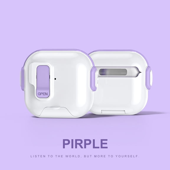 ELEHOLD For Airpods 4 (2024) Protective Case, Shocproof Slim Wireless Charging Built-in Stand Safety Lock Protective Cover with Anti-Loss Keychain Lanyard , Purple