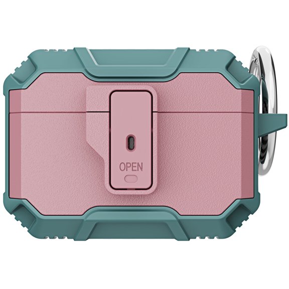 ELEHOLD for Airpods 4th Gen Rugged Case, Secure Lock Clip Auto Pop-Out Lid Keychain Shockproof Bumper Hard Protective Cases for Men Women for Airpods 4th,Pink+Green
