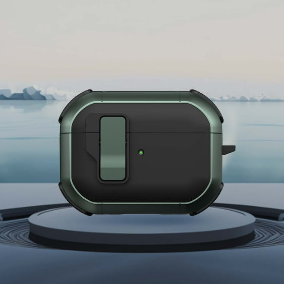 ELEHOLD For Airpods 4th Gen Rugged Headphone Case Secure Lock Support Wireless Charging Military Full-Body Rugged Shockproof Case Cover with Keychain,Green