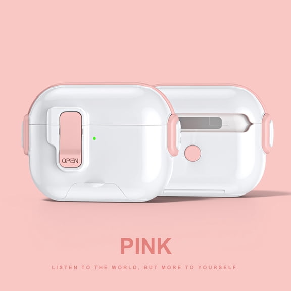 ELEHOLD For Airpods Pro (2019) Protective Case, Shocproof Slim Wireless Charging Built-in Stand Safety Lock Protective Cover with Anti-Loss Keychain Lanyard ,Pink