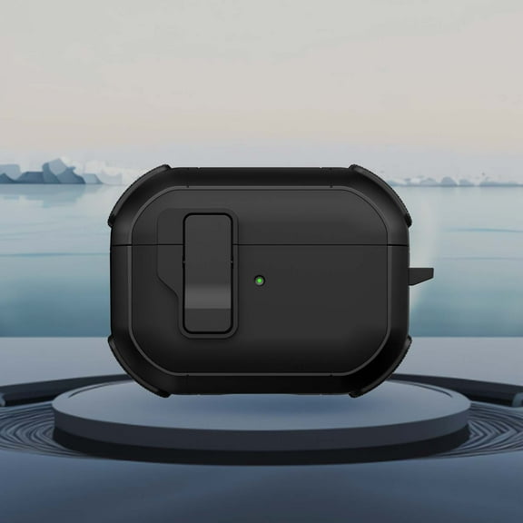 ELEHOLD For Airpods Pro (2019) Rugged Headphone Case Secure Lock Support Wireless Charging Military Full-Body Rugged Shockproof Case Cover with Keychain,Black