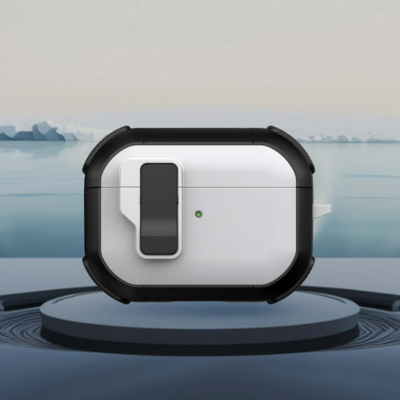 ELEHOLD For Airpods Pro 2nd Gen (2022) Rugged Headphone Case Secure Lock Support Wireless Charging Military Full-Body Rugged Shockproof Case Cover with Keychain,Blackwhite