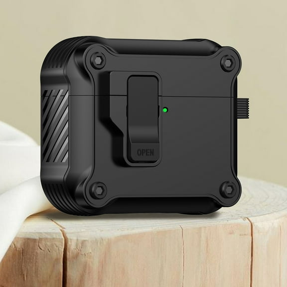 ELEHOLD for Airpods Pro 3rd Gen (2025) Case,Secure Lock Clip Hard Shell Shockproof Case Cover with Keychain for Men Women for Airpods Pro 3rd Gen (2025) ,Black