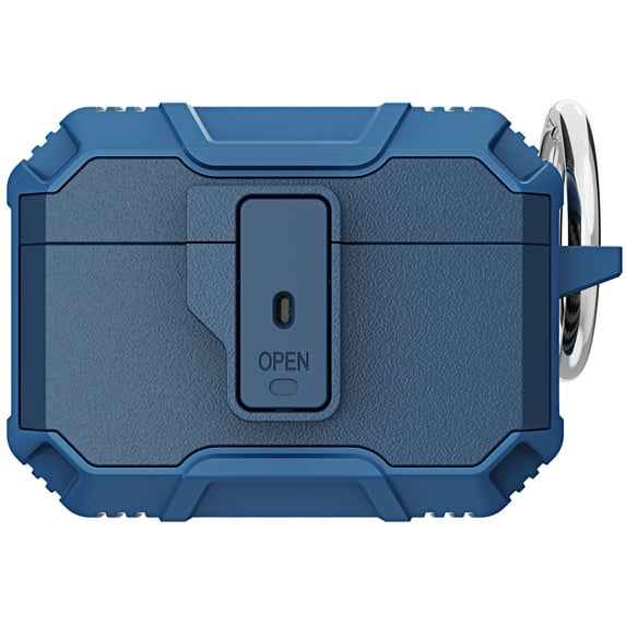 ELEHOLD for Airpods Pro Rugged Case, Secure Lock Clip Auto Pop-Out Lid Keychain Armor Shockproof Bumper Hard Protective Cases for Men Women for Apple Airpods Pro,Darkblue