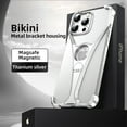 thumbnail image 1 of ELEHOLD Aluminum Alloy Frameless For iPhone 16 Pro Max, Compatible with Mag-Safe,Metal Magnetic Invisible Kickstand Metal Frameless Design Slim Fit Bumper Shockproof Case For iPhone 16 Pro Max,Silver, 1 of 9