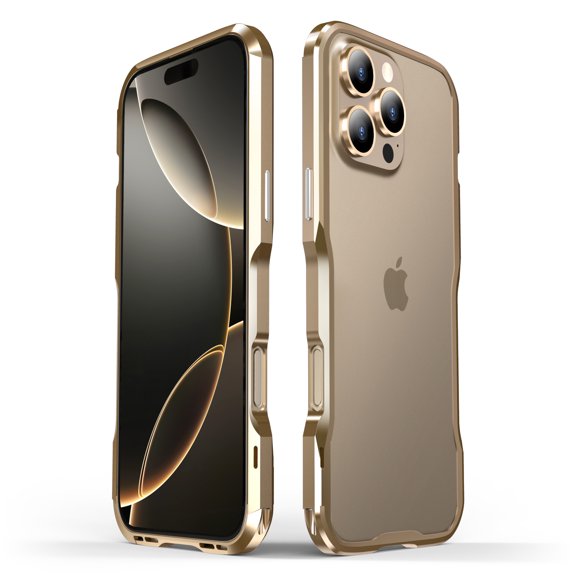 ELEHOLD Aluminum Frame Metal Bumper Frame Slim Cool Design for iPhone 16 Pro Max, Metal Frame Armor Bumper No Back, Shock Absorbent Protective for iPhone 16 Pro Max ,Gold