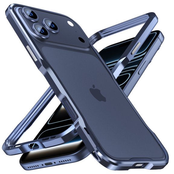 ELEHOLD Aluminum Frame Metal Bumper Frame Slim Cool Design for iPhone 17 Pro Max, Metal Frame Armor Bumper No Back, Shock Absorbent Protective for iPhone 17 Pro Max ,Darkblue