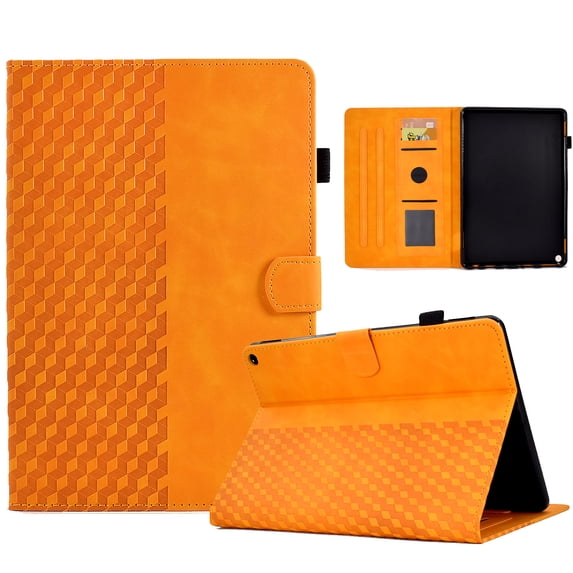 ELEHOLD For Amazon Fire 7 2015/2017/2019 Diamond Embossing Leather Folio Folding Full Body Protective Case Kickstand Shockproof Cover, Auto Sleep&Wake, with Credit Card Slot, Khaki