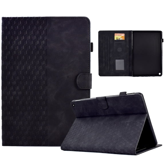 ELEHOLD For Amazon Fire 7 2015/2017/2019 Diamond Embossing Leather Folio Folding Full Body Protective Case Kickstand Shockproof Cover, Auto Sleep&Wake, with Credit Card Slot, Black